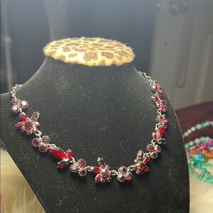 Vintage Carol Lee Red Rhinestone Chocker 18 inch